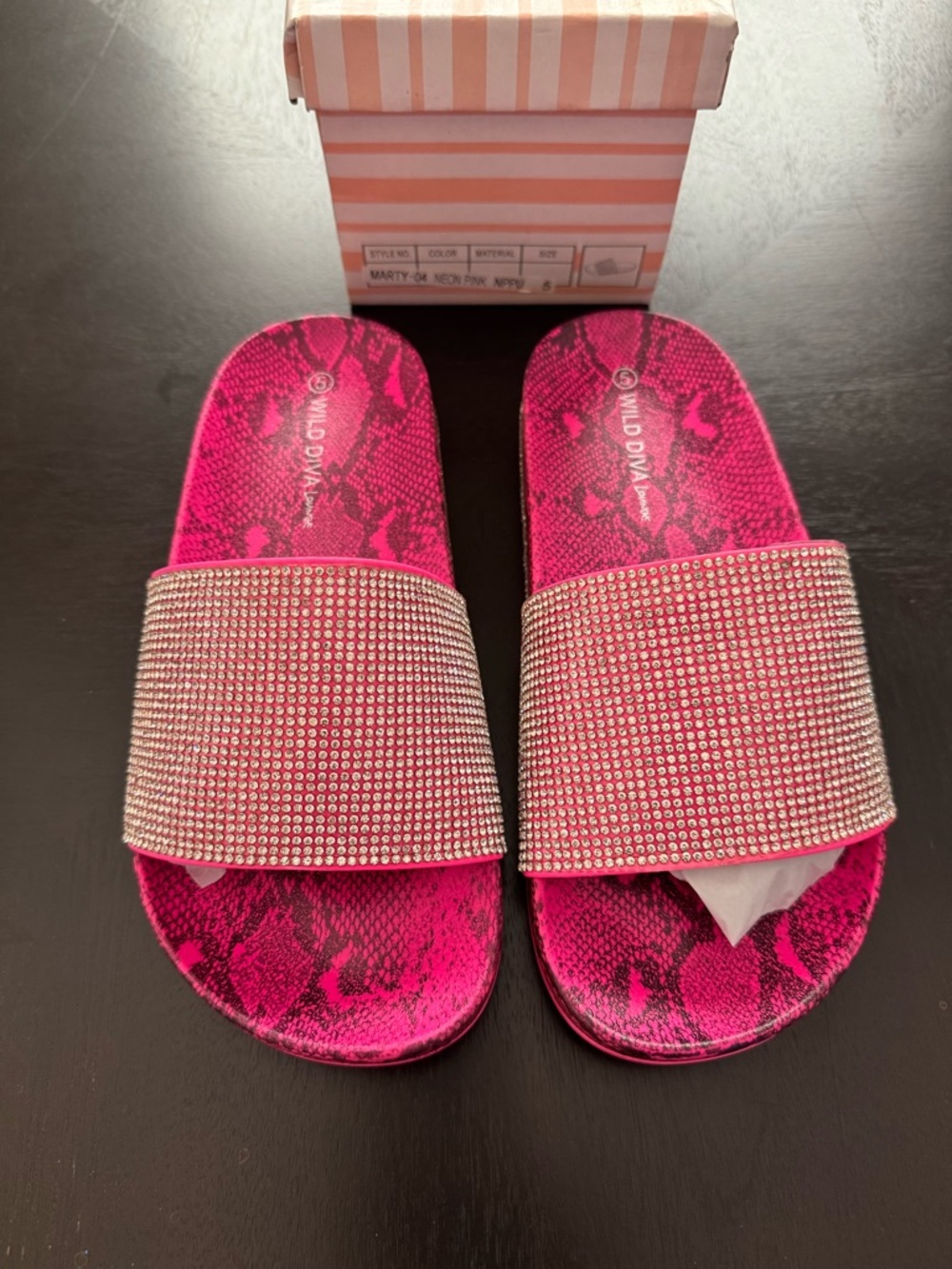 Wild Diva Hot Pink Rhinestone Slide Sandals